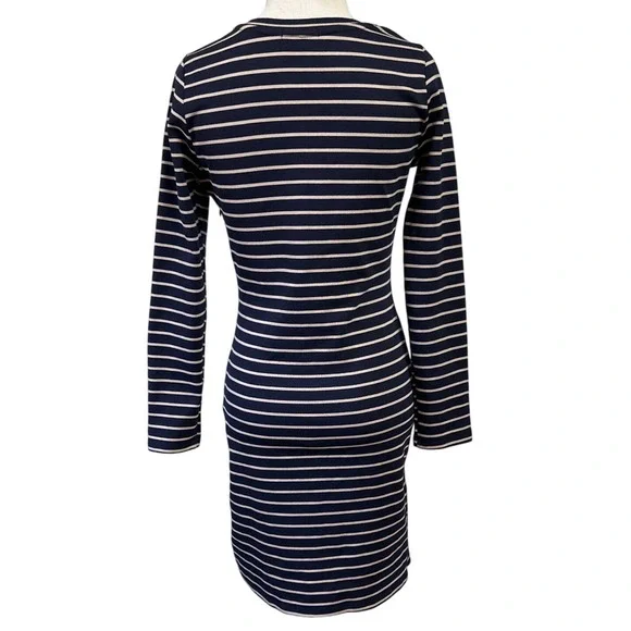 Iris Los Angeles Navy Striped Long Sleeve Tulip Hem Bodycon Dress Nautical M NWT - Picture 5 of 9